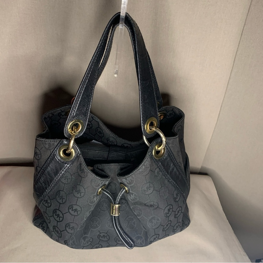 Vintage Michael Kors Large Ludlow Black Leather Canvas shoulder bag